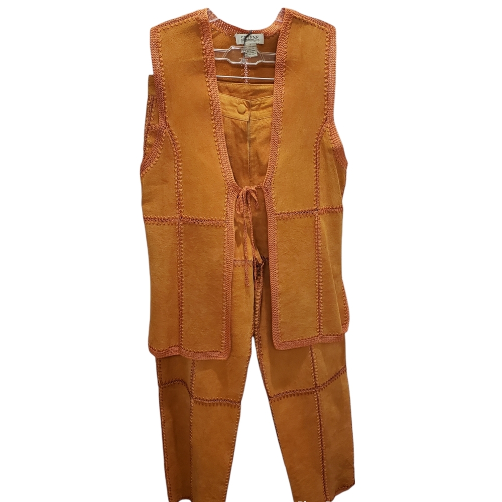 Vintage Patchwork crochet Suede fully lined pants with vest size 8